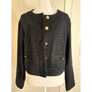 Abercrombie & Fitch Black Tweed Cropped Jacket with Gold Buttons – Size S